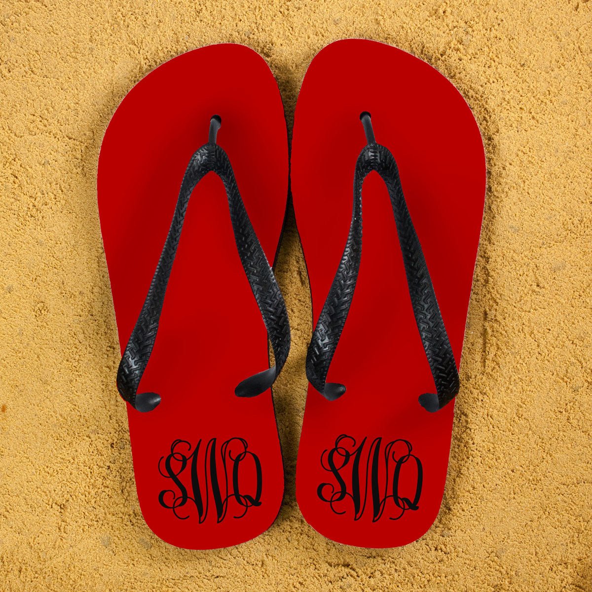 Monogrammed Flip Flops in Red and Grey