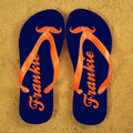 Personalised Moustache Flip Flops in Blue and Orange