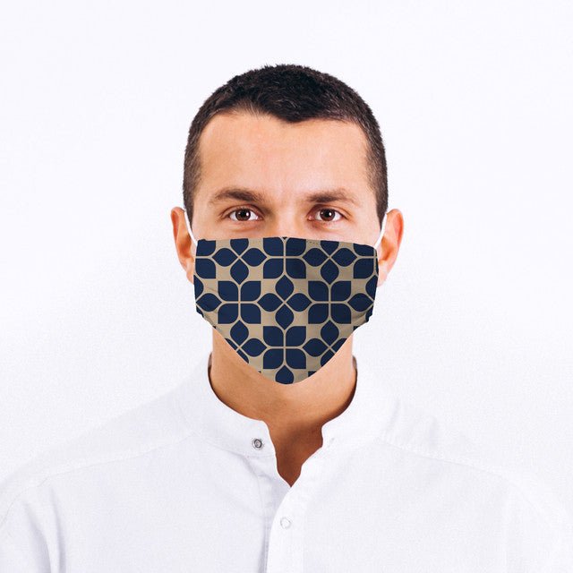 Navy Fleur Pattern Face Mask