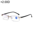 Rimless Anti Blue-ray Blue Film Lenses Presbyopic Glasses, +2.00D, +2.00D