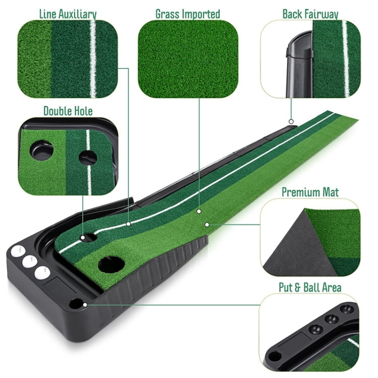 PGM Golf Putting Mat Push Rod Trainer 3m, with Three Soft Balls & Three Bicolor Balls & Auto Ball Return Fairway, 3m, with Three Soft Balls & Three Bicolor Balls & Auto Ball Return Fairway