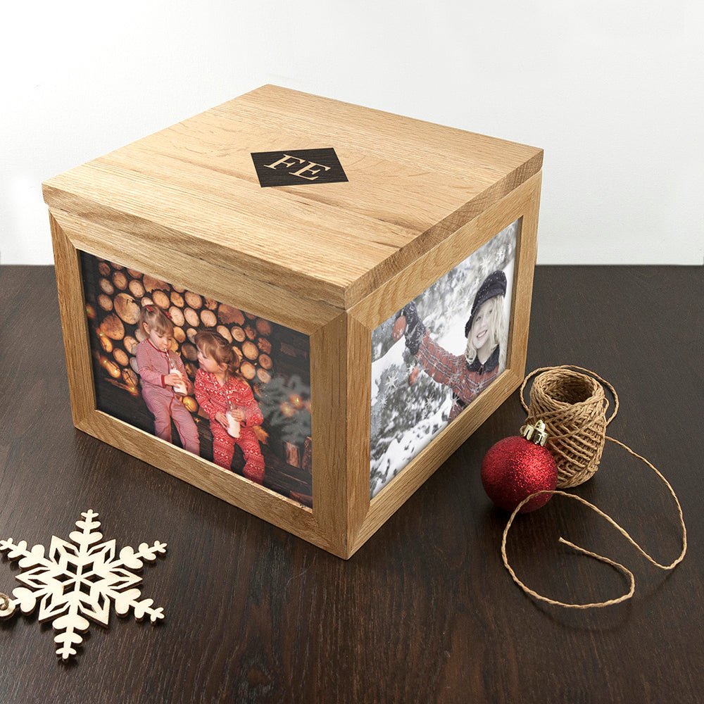 Monogrammed Oak Photo Keepsake Box