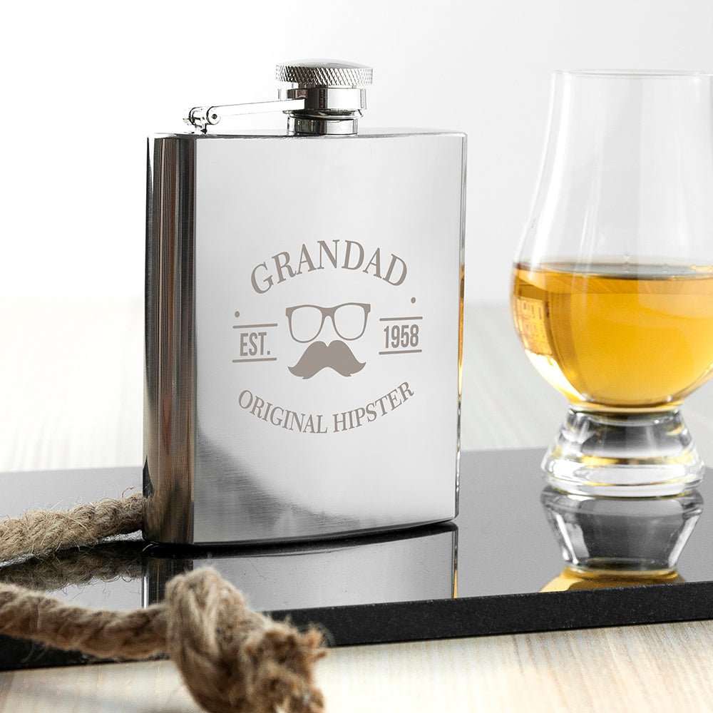 Personalised Original Hipster's Silver Hip Flask
