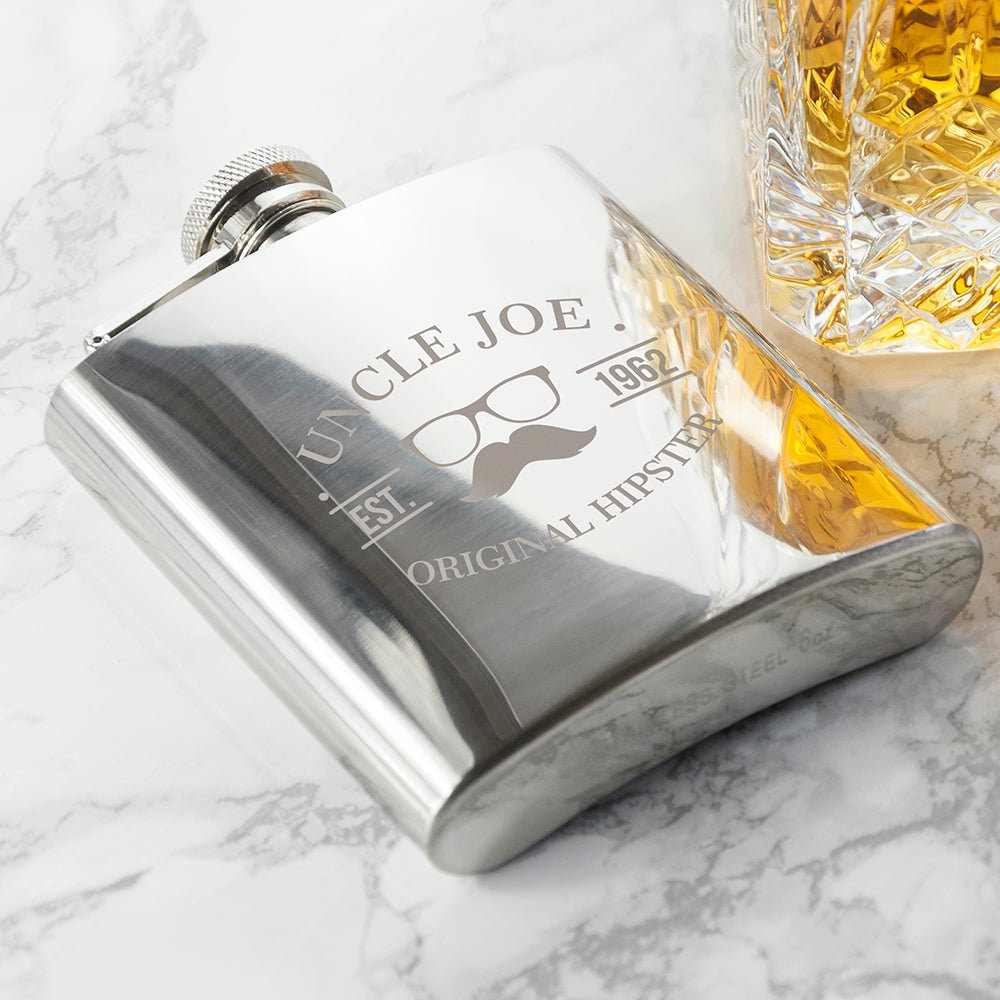 Personalised Original Hipster's Silver Hip Flask