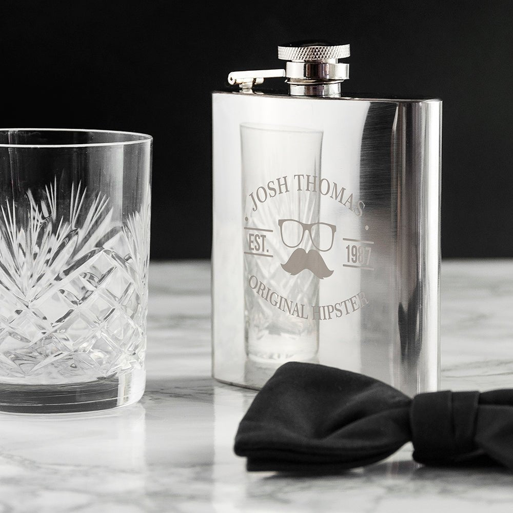 Personalised Original Hipster's Silver Hip Flask