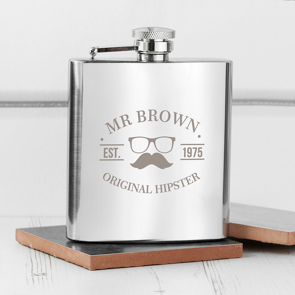 Personalised Original Hipster's Silver Hip Flask