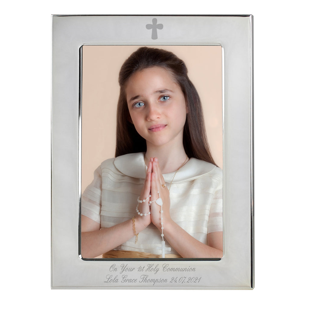 Personalised Silver Plated 6x4 Inch Elegant Cross Photo Frame