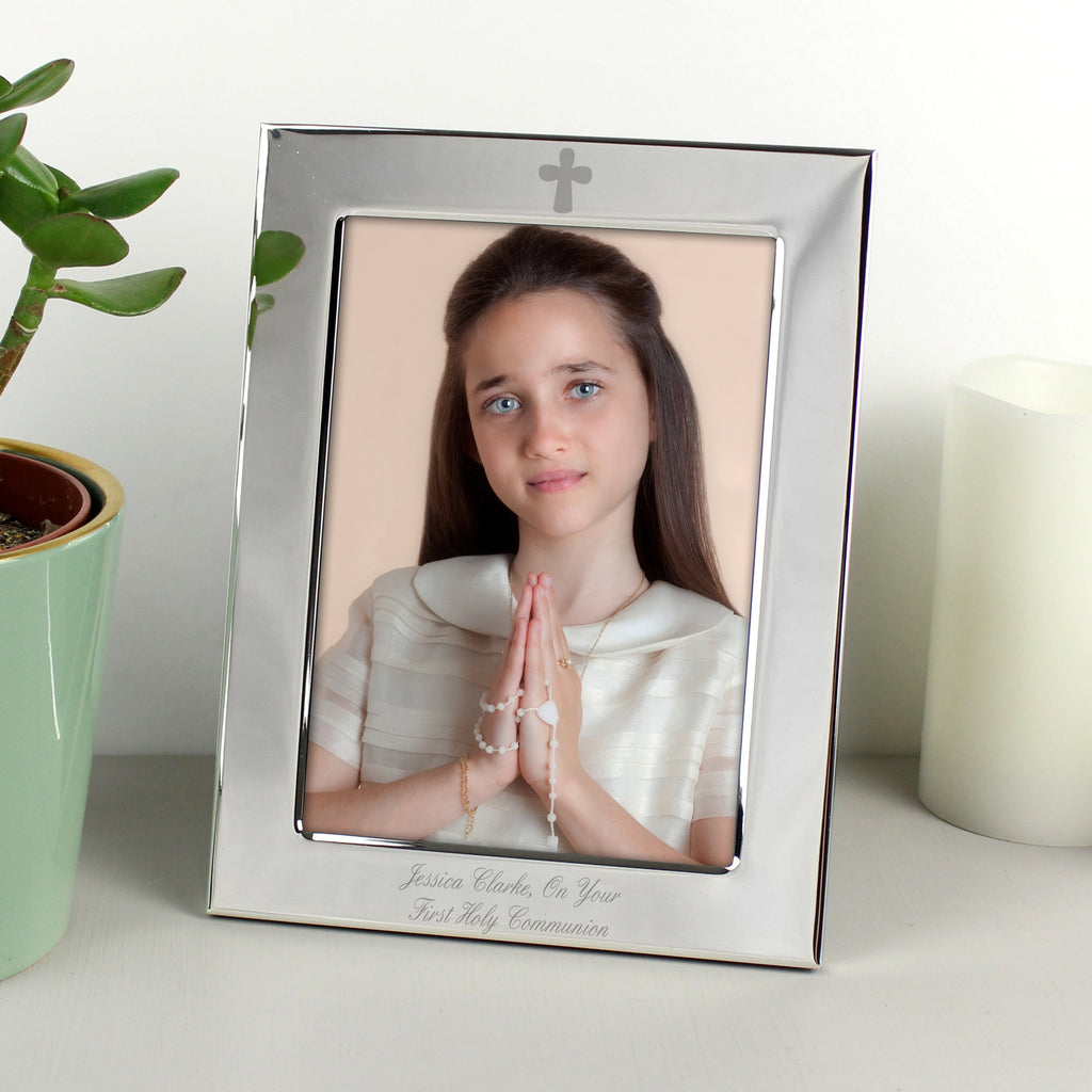 Personalised Silver Plated 6x4 Inch Elegant Cross Photo Frame