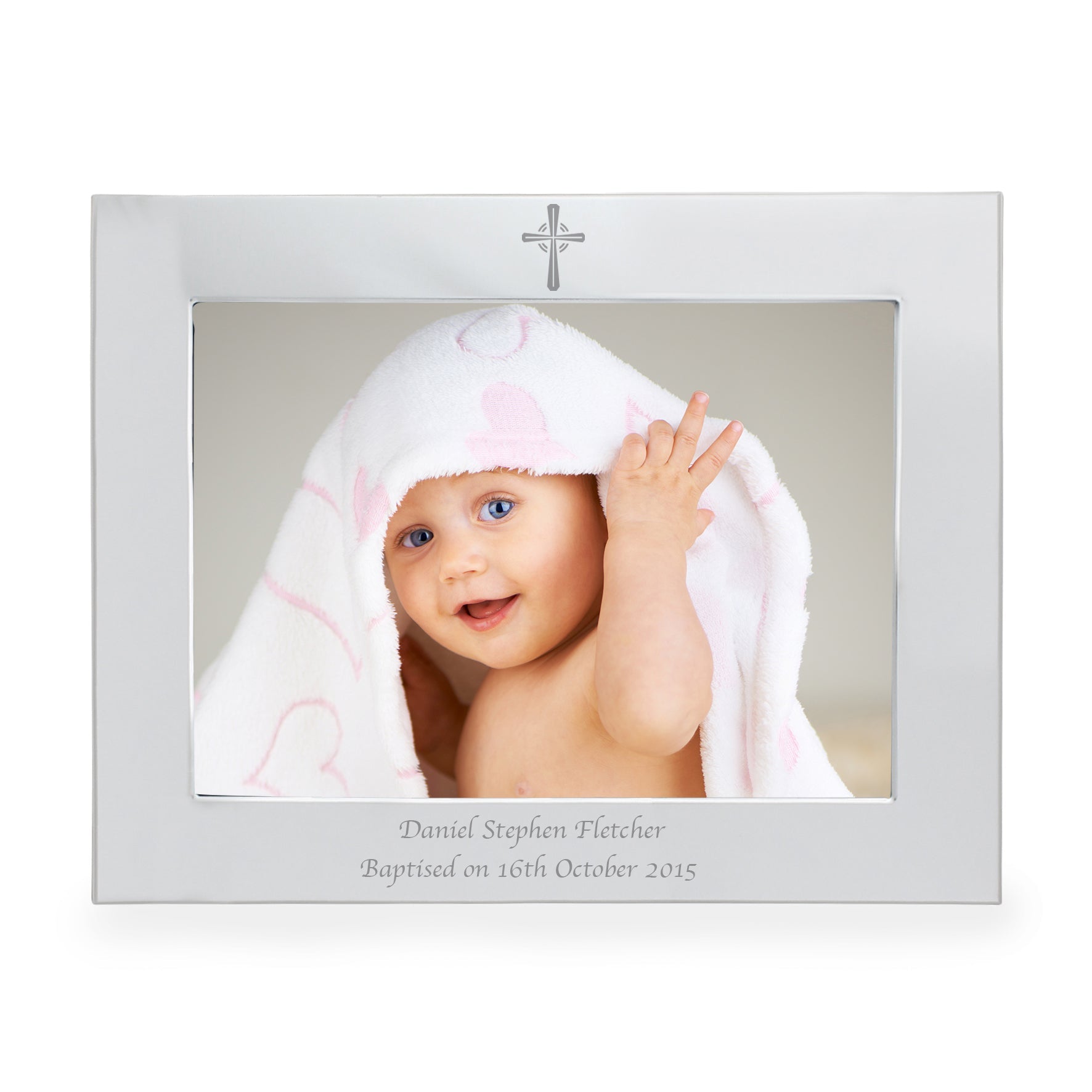 Personalised Silver 5x7 Inch Landscape Cross Photo Frame
