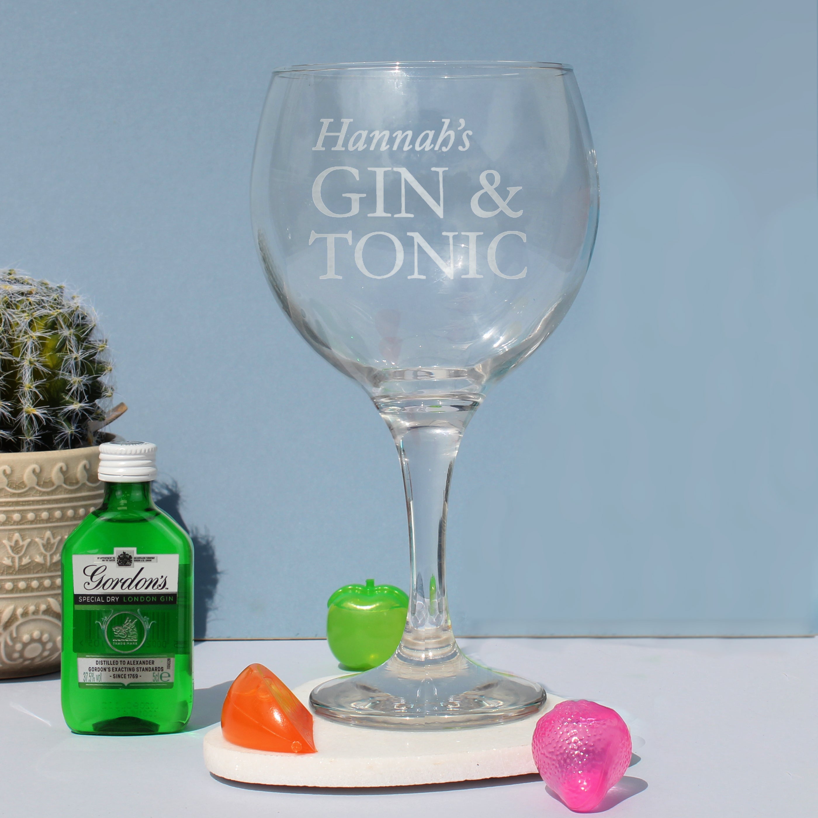 Personalised Gin & Tonic Balloon Glass With Gin Miniature Set