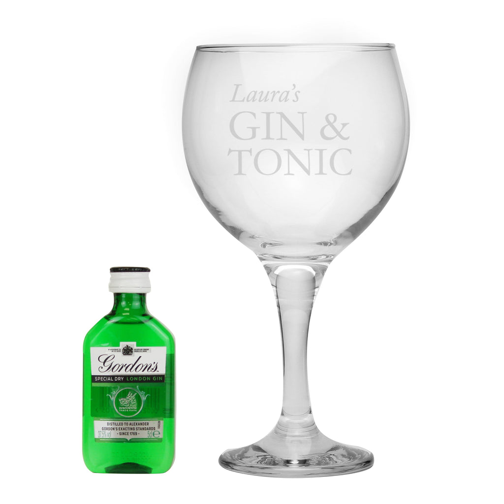 Personalised Gin & Tonic Balloon Glass With Gin Miniature Set