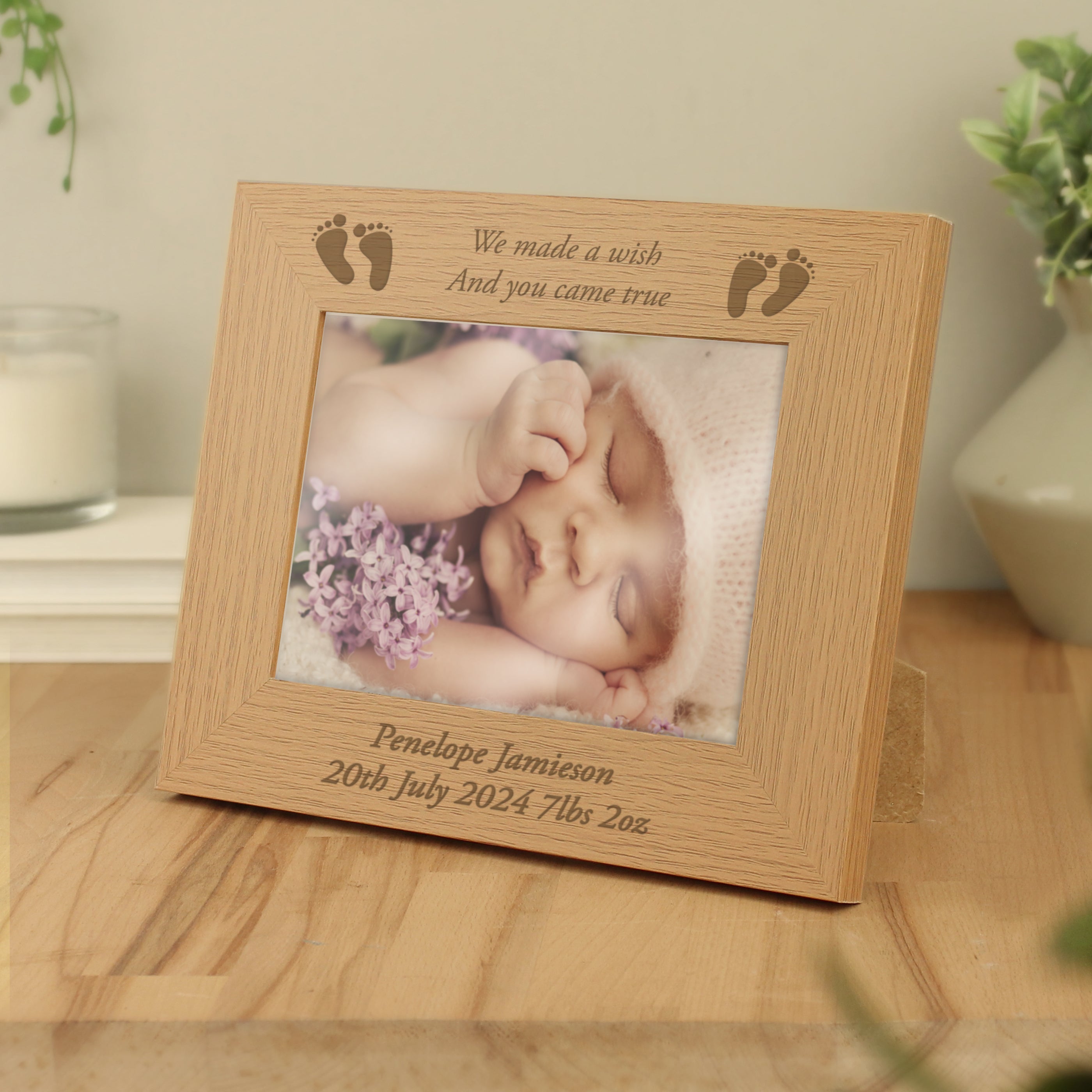 Personalised Baby Feet 5x7 Inch Landscape Wooden Photo Frame