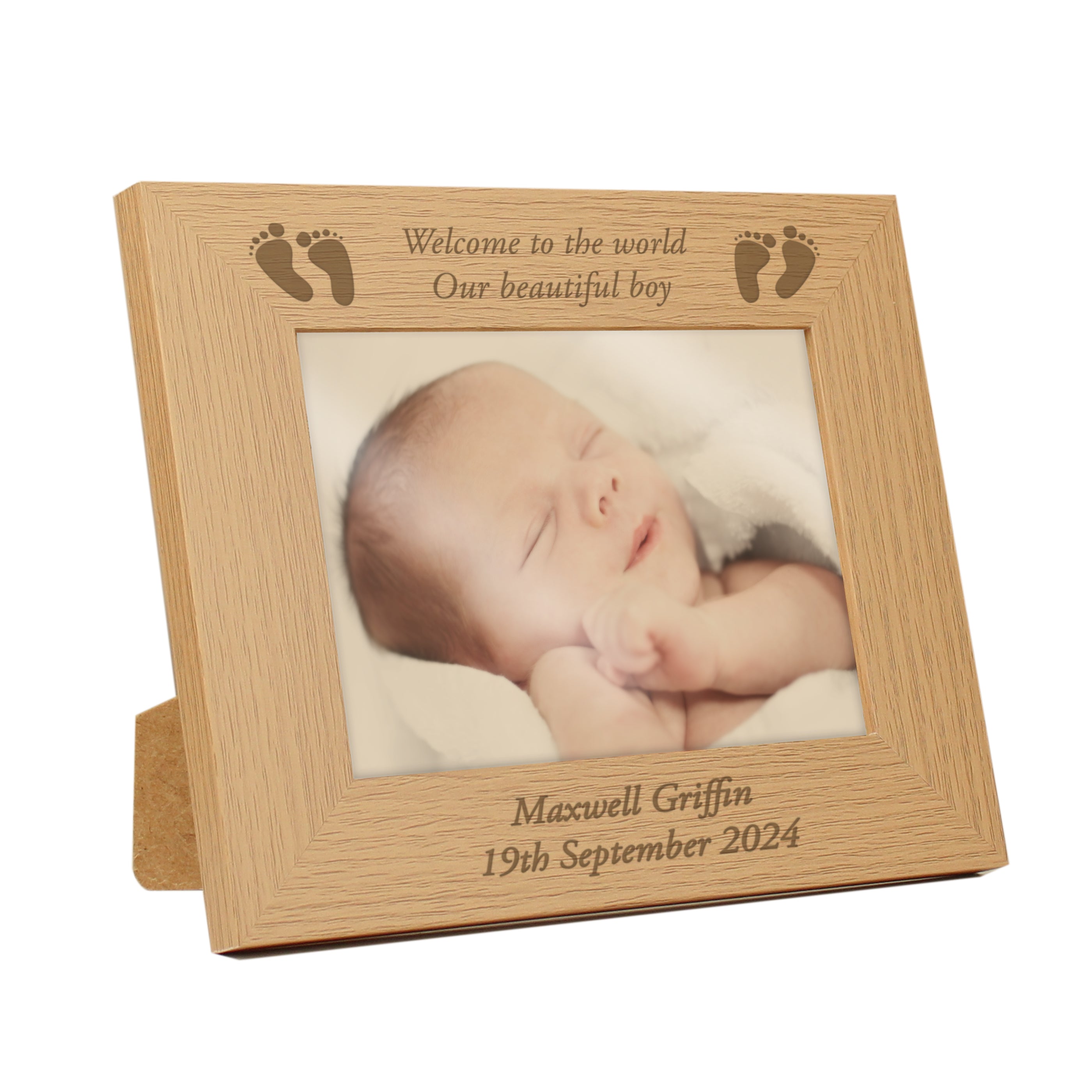 Personalised Baby Feet 5x7 Inch Landscape Wooden Photo Frame