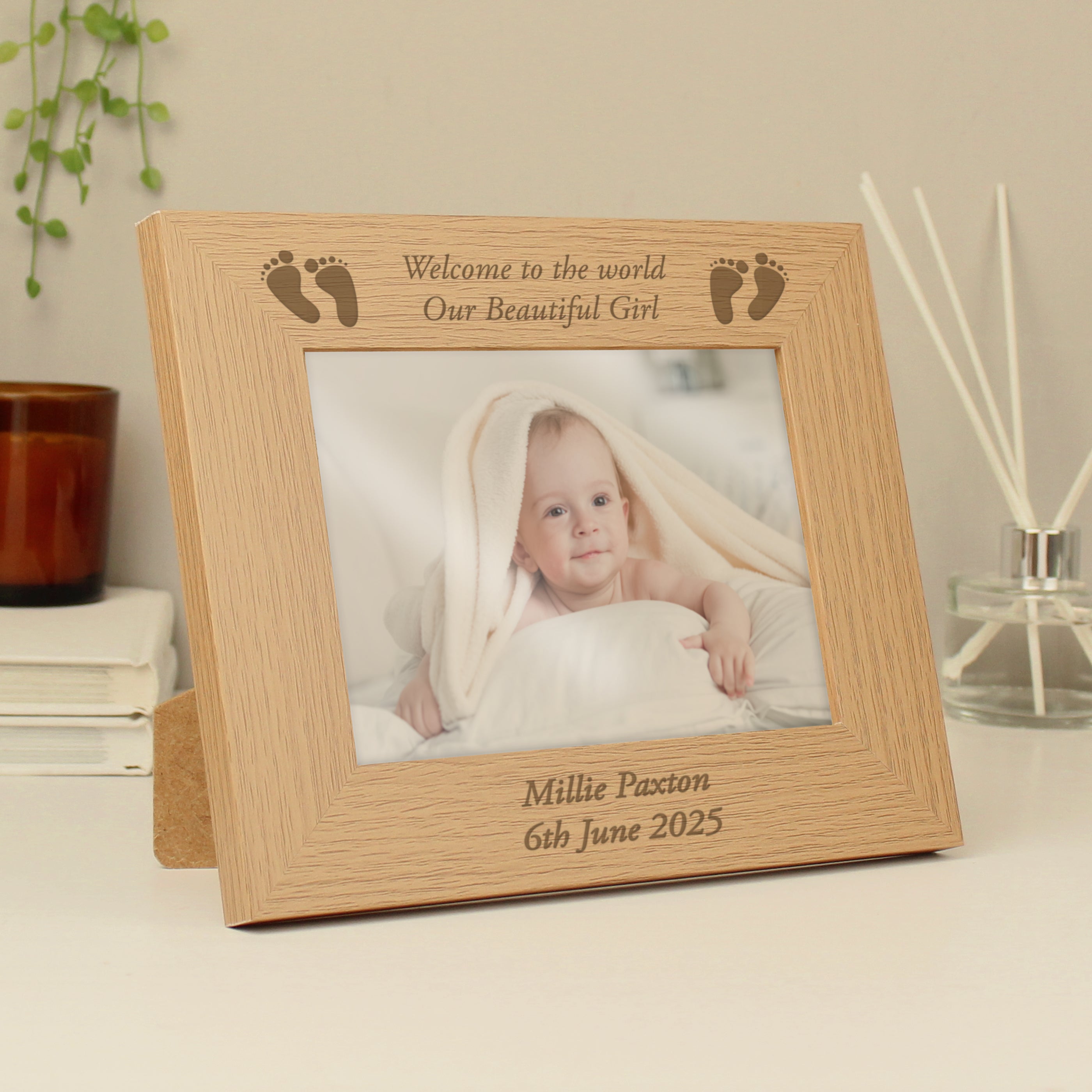 Personalised Baby Feet 5x7 Inch Landscape Wooden Photo Frame