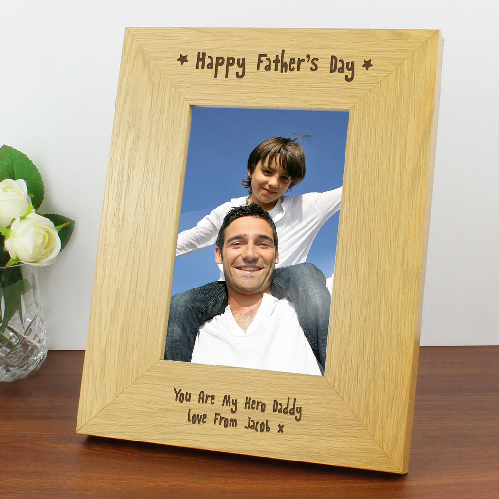 Personalised Oak Finish 6x4 Inch Happy Fathers Day Photo Frame
