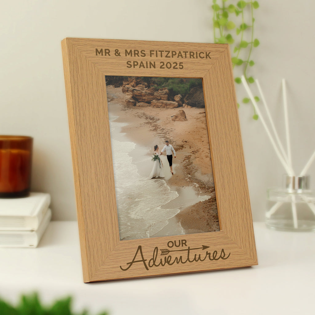 Personalised Our Adventures 5x7 Inch Wooden Photo Frame