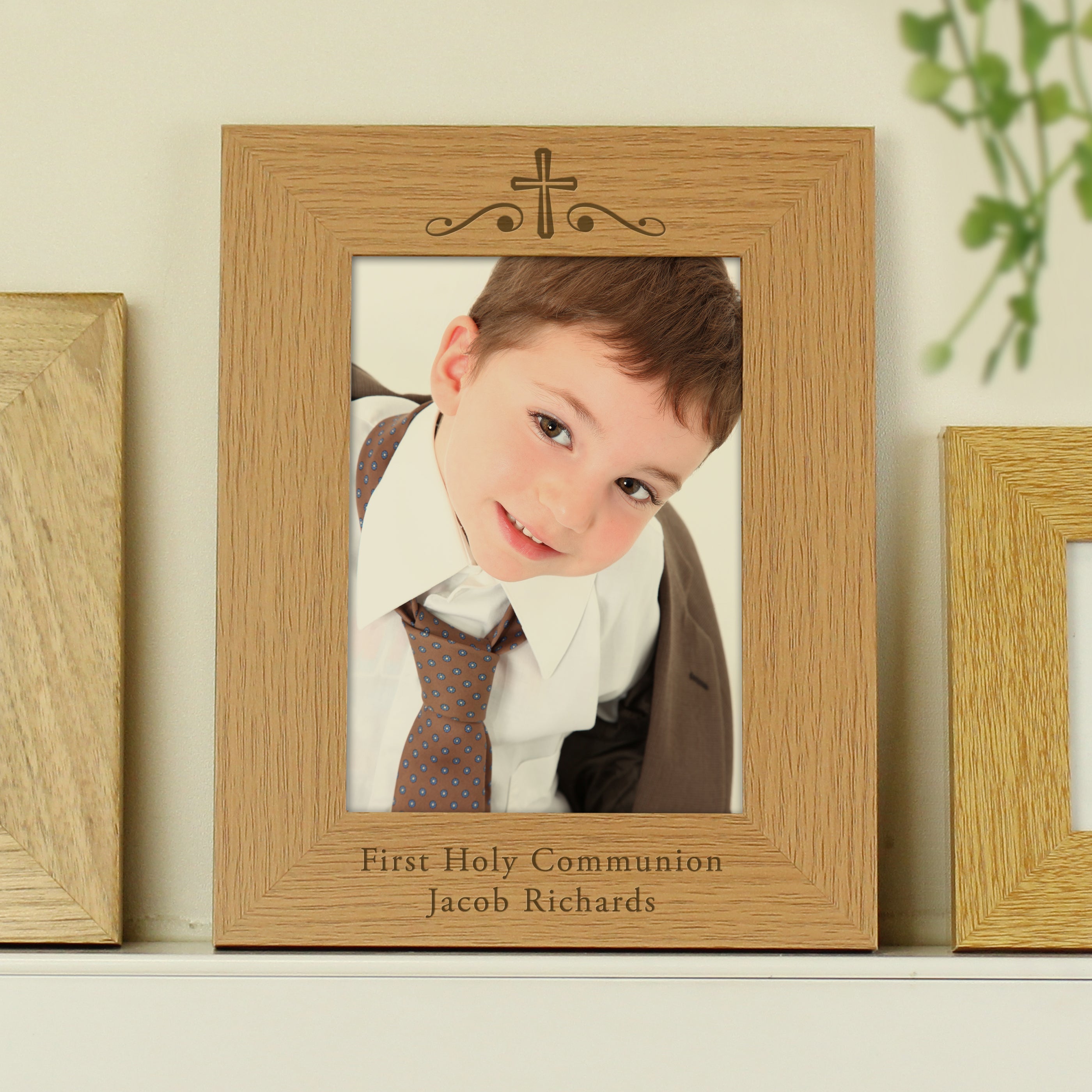 Personalised Religious Swirl 5x7 Inch Wooden Photo Frame