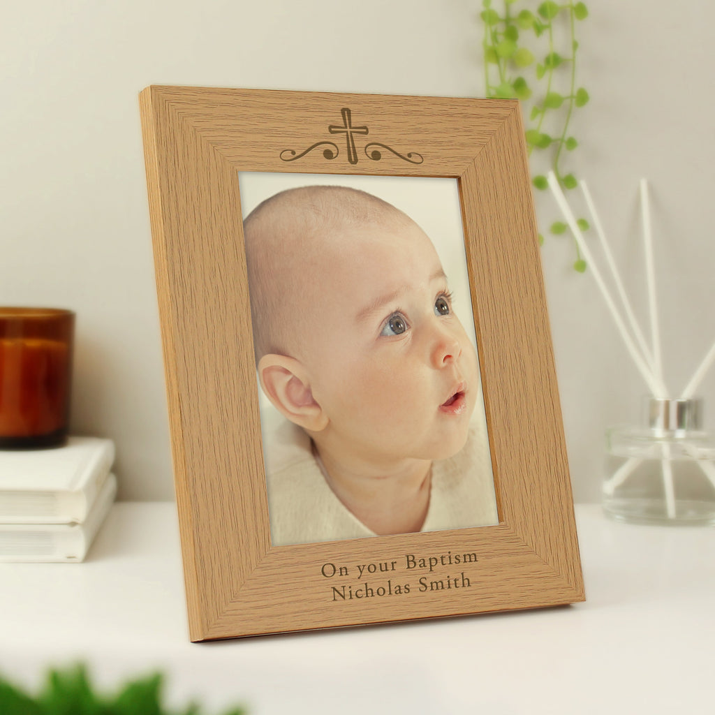 Personalised Religious Swirl 5x7 Inch Wooden Photo Frame
