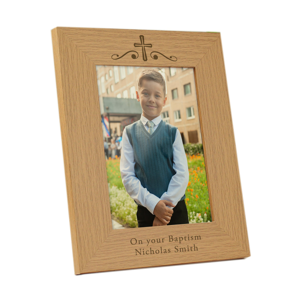 Personalised Religious Swirl 5x7 Inch Wooden Photo Frame