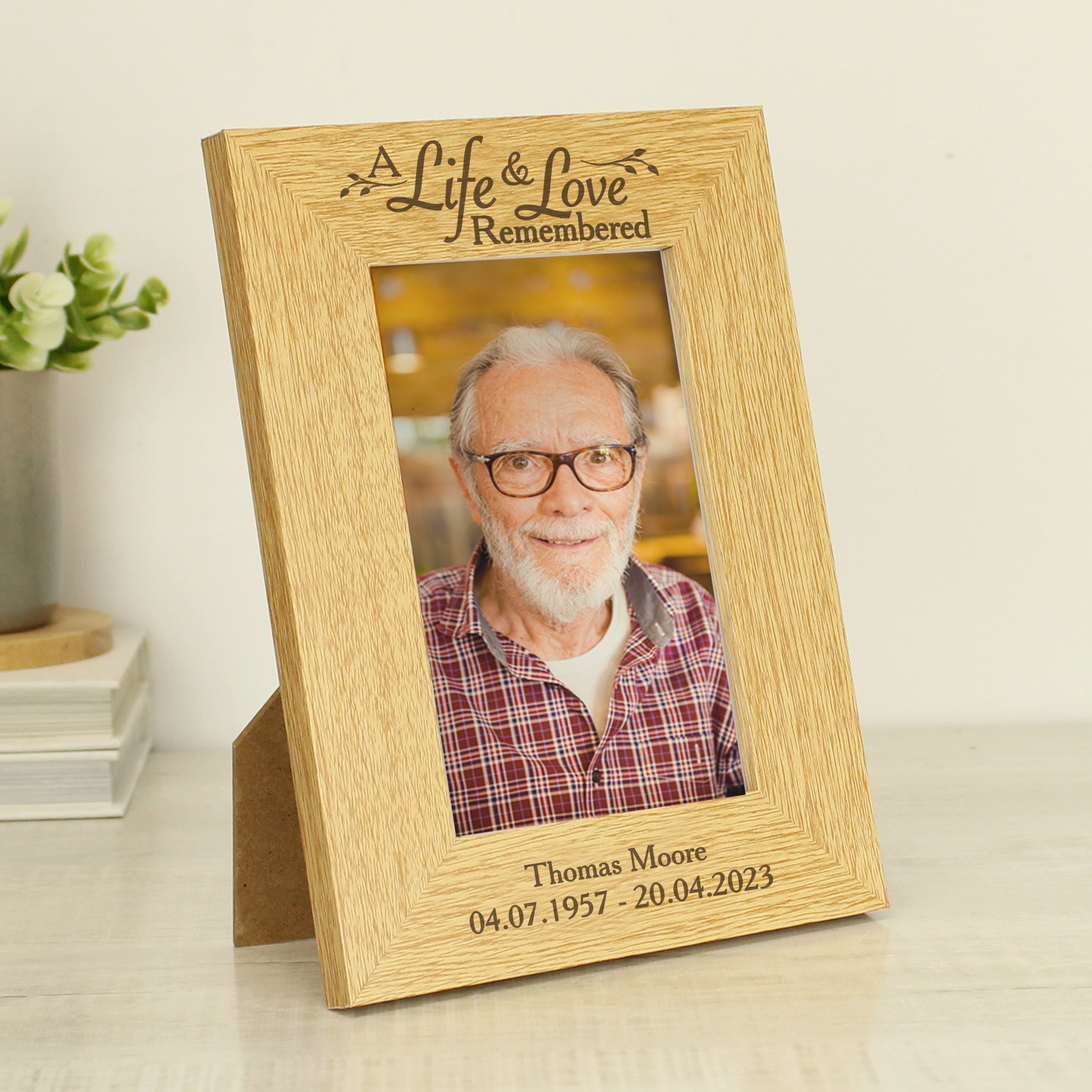 Personalised Life & Love 4x6 Inch Oak Finish Photo Frame
