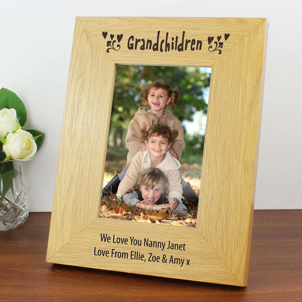 Personalised Oak Finish 6x4 Inch Grandchildren Photo Frame