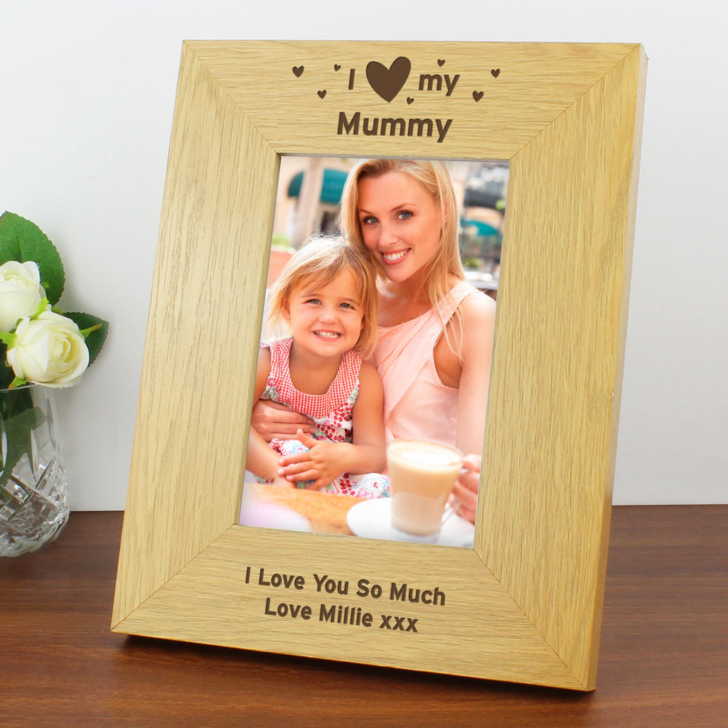 Personalised Oak Finish 6x4 Inch I Heart My Photo Frame