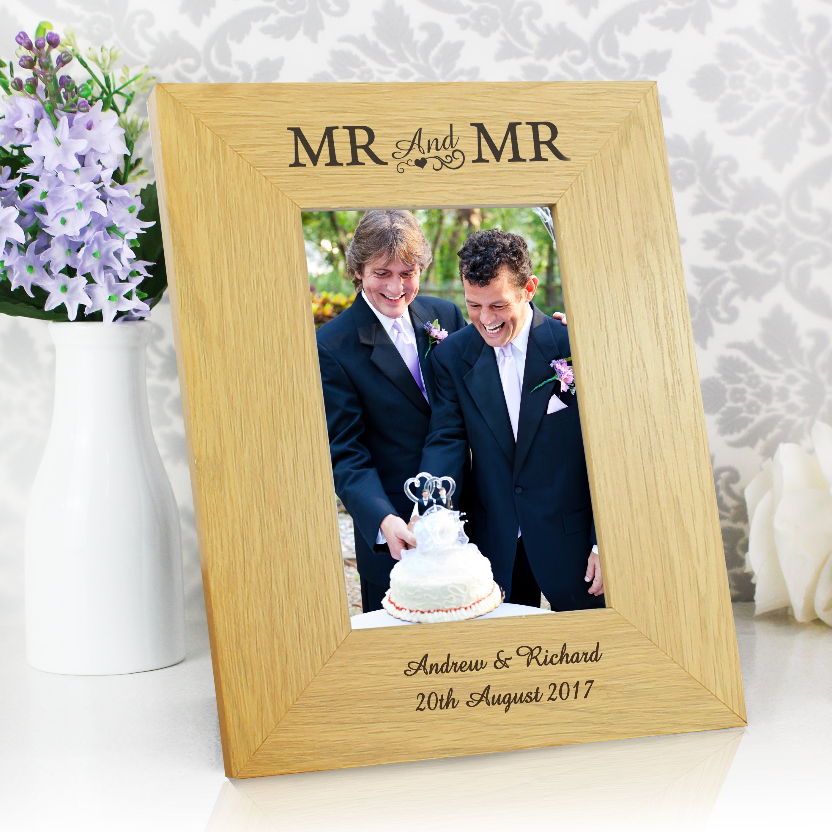 Personalised Oak Finish 6x4 Inch Mr & Mr Photo Frame