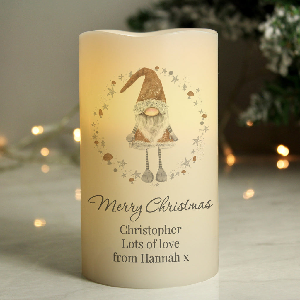 Personalised Scandinavian Christmas Gnome LED Candle