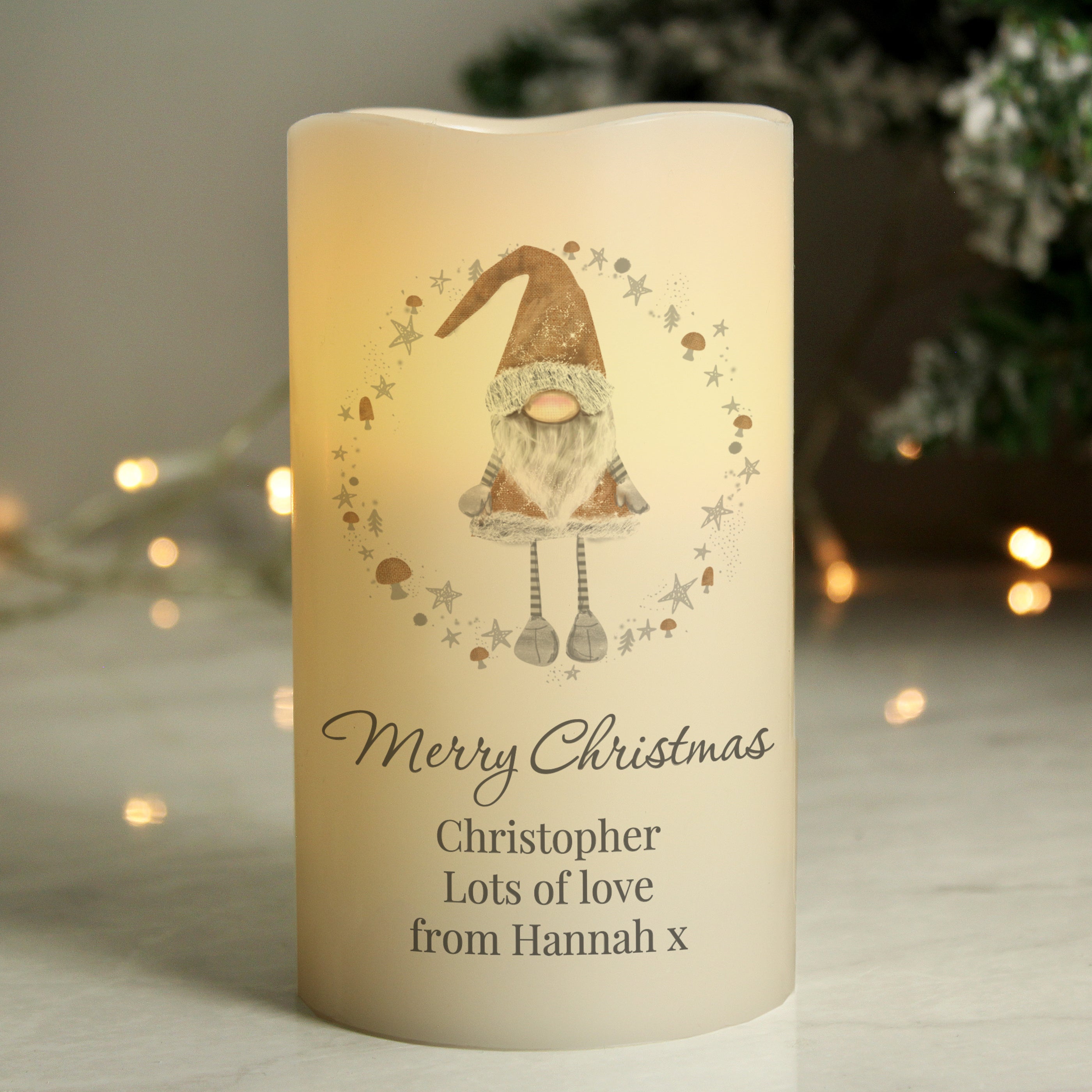 Personalised Scandinavian Christmas Gnome LED Candle