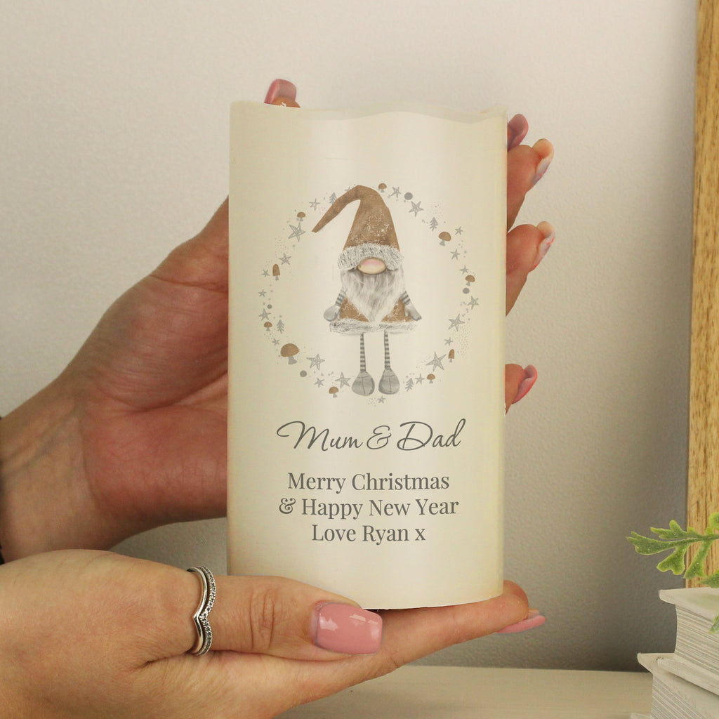 Personalised Scandinavian Christmas Gnome LED Candle