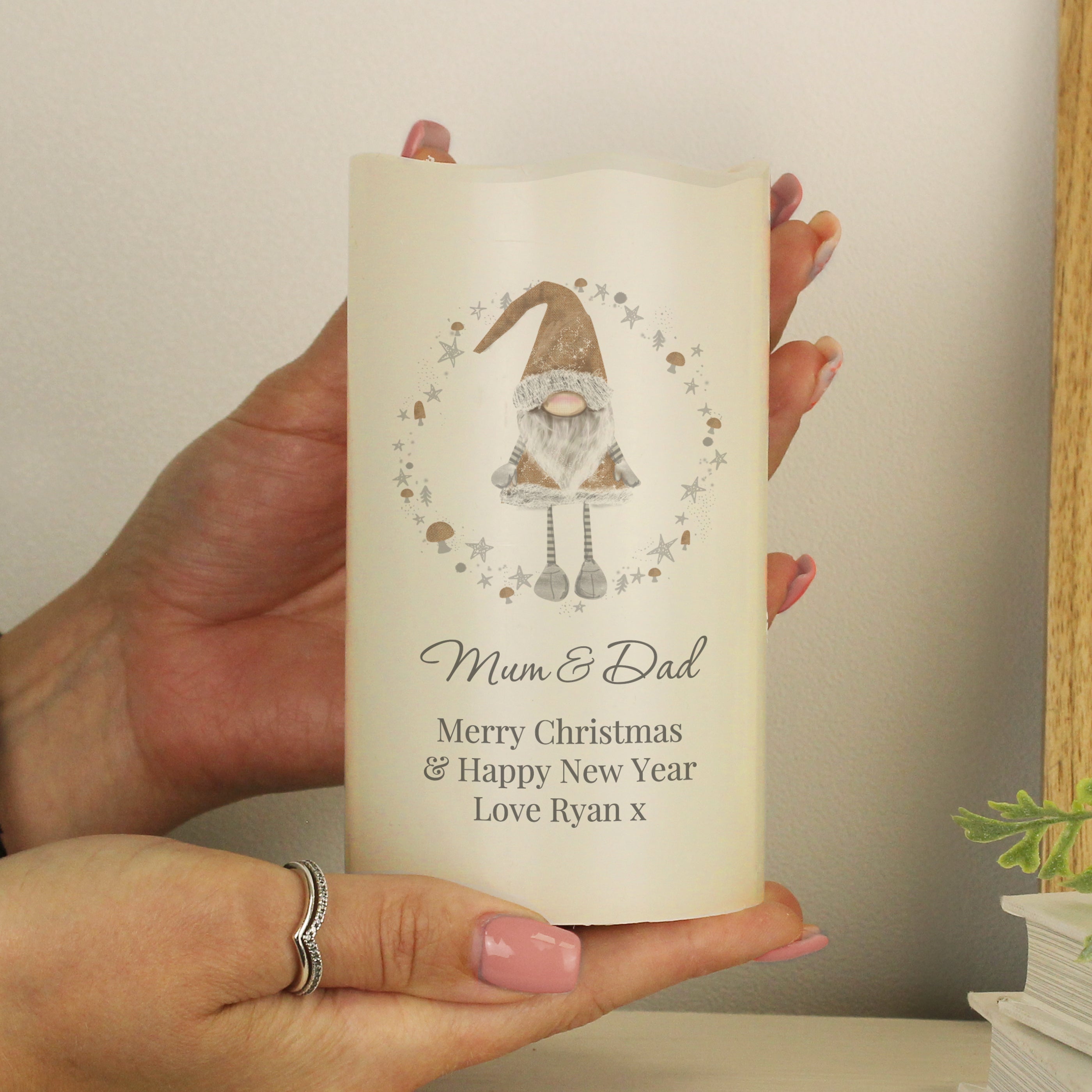 Personalised Scandinavian Christmas Gnome LED Candle