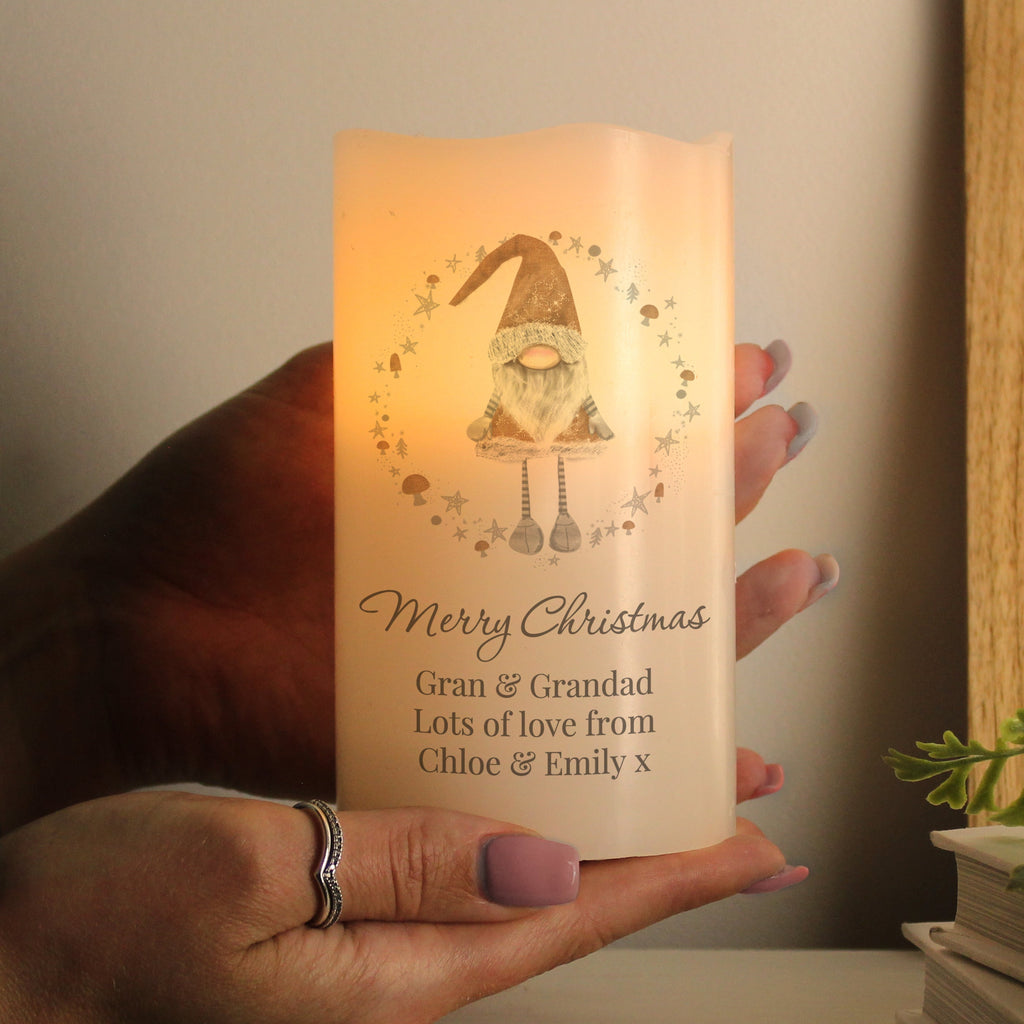 Personalised Scandinavian Christmas Gnome LED Candle