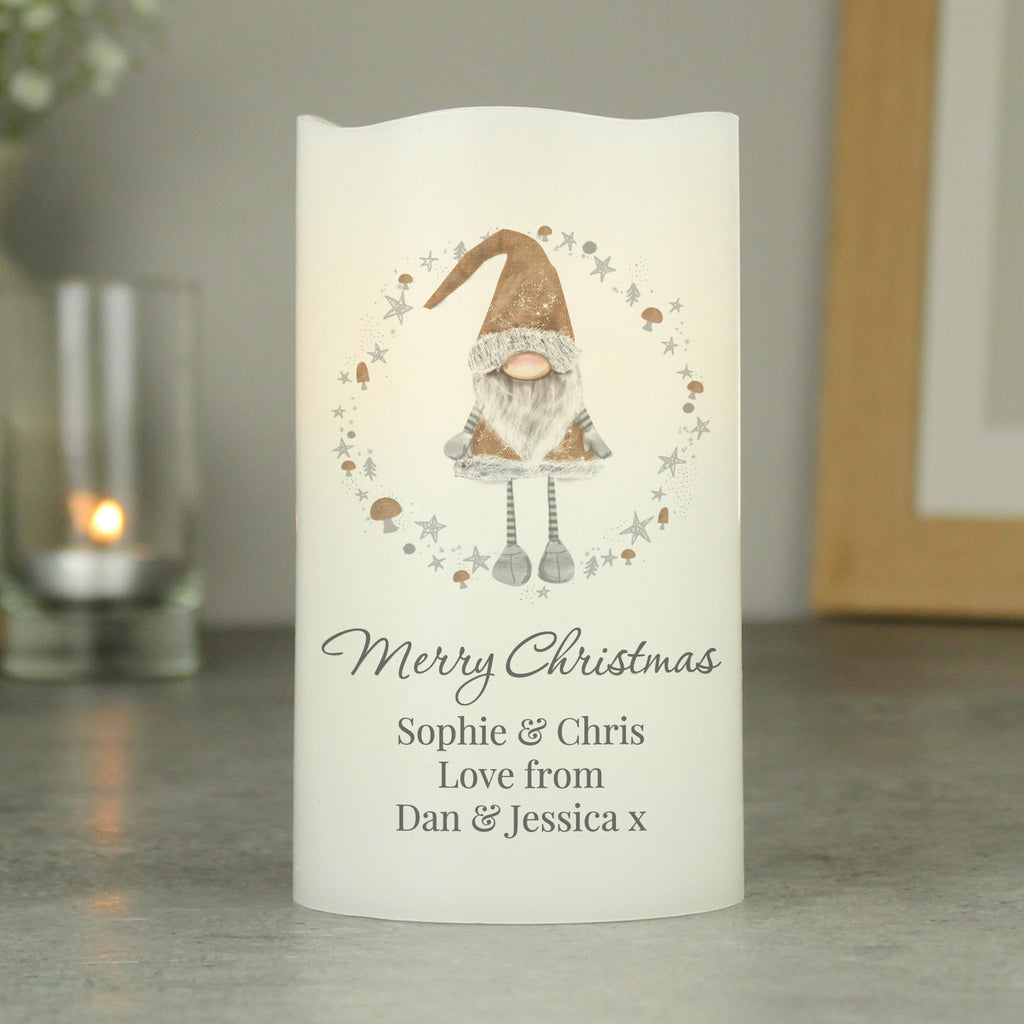 Personalised Scandinavian Christmas Gnome LED Candle