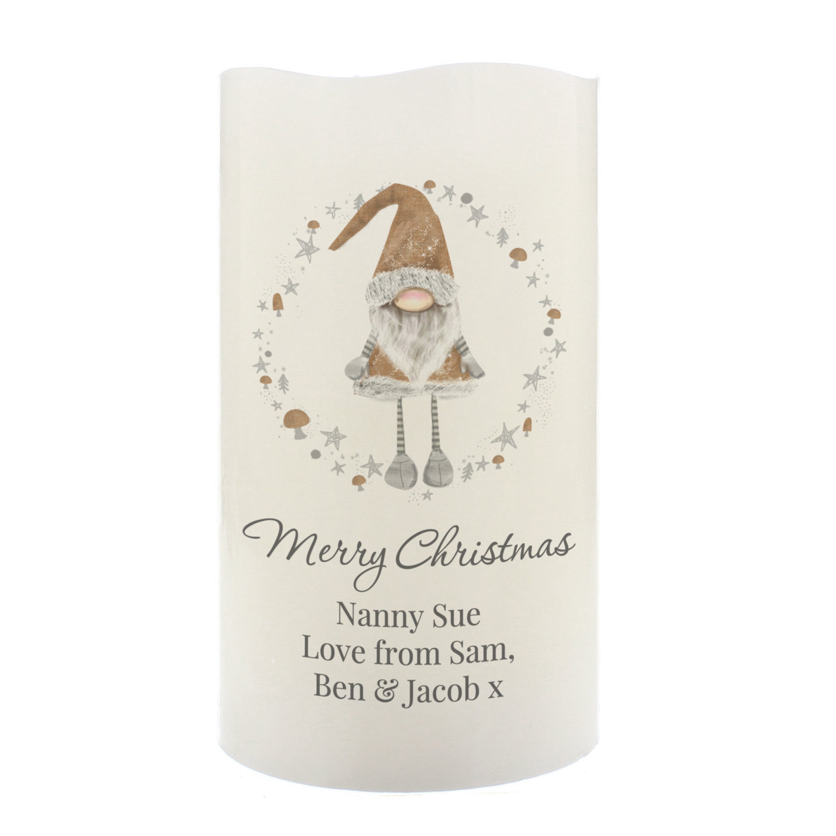 Personalised Scandinavian Christmas Gnome LED Candle