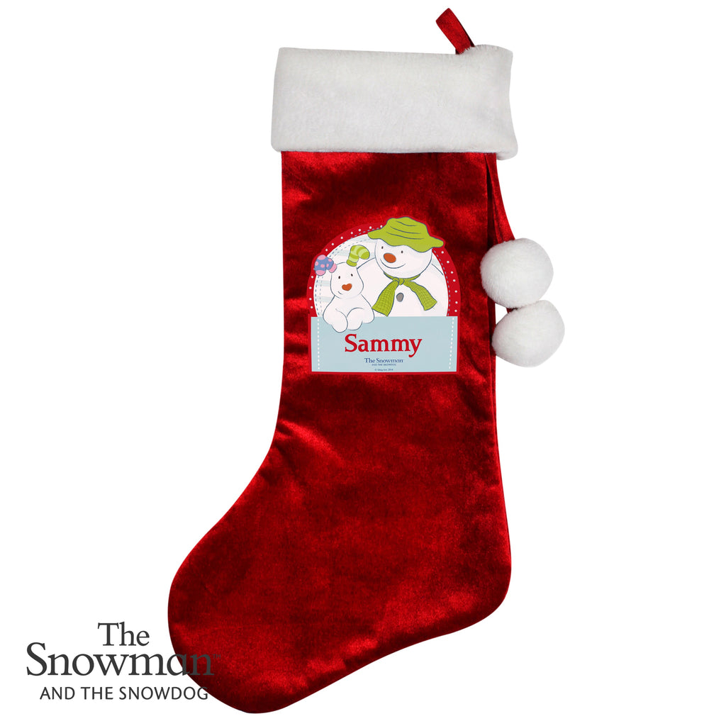 Personalised The Snowman And The Snowdog Luxury Red Stocking