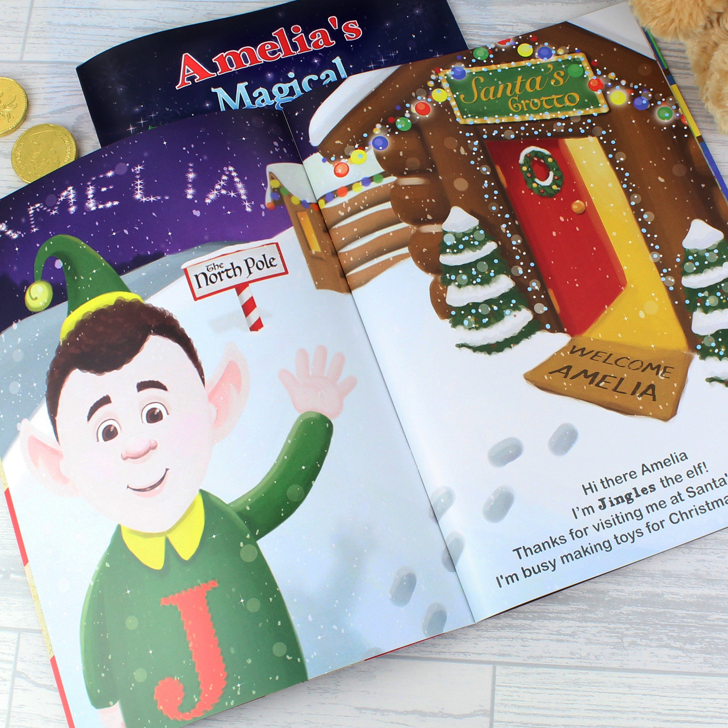 Personalised Magical Christmas Adventure Story Book And Personalised Teddy Bear