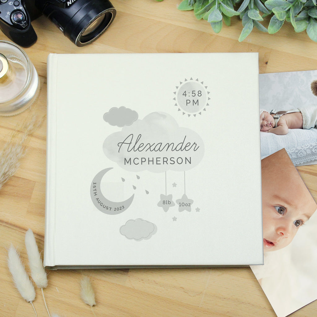 Personalised New Baby Moon & Stars Album With Sleeves