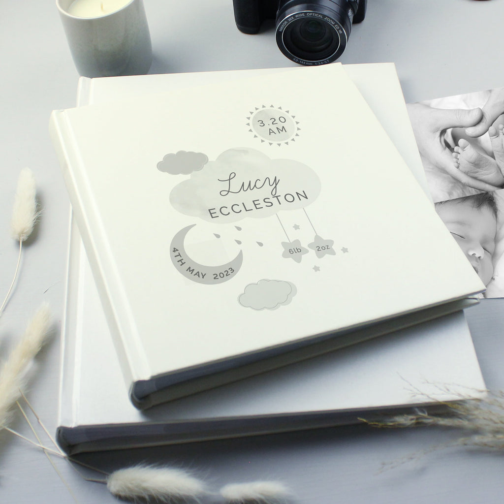 Personalised New Baby Moon & Stars Album With Sleeves