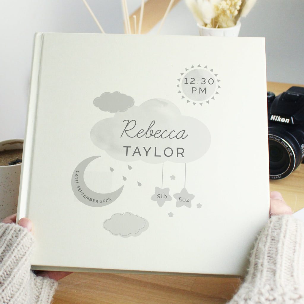 Personalised New Baby Moon & Stars Album With Sleeves