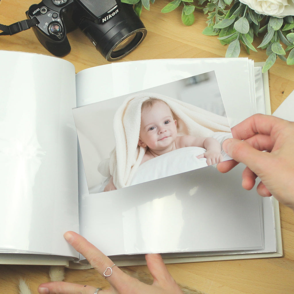 Personalised New Baby Moon & Stars Album With Sleeves