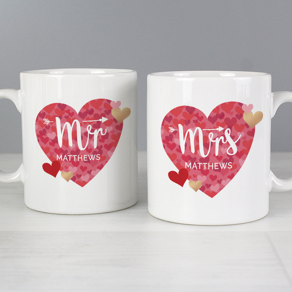 Personalised Mr And Mrs Valentine's Day Confetti Hearts Mug Set