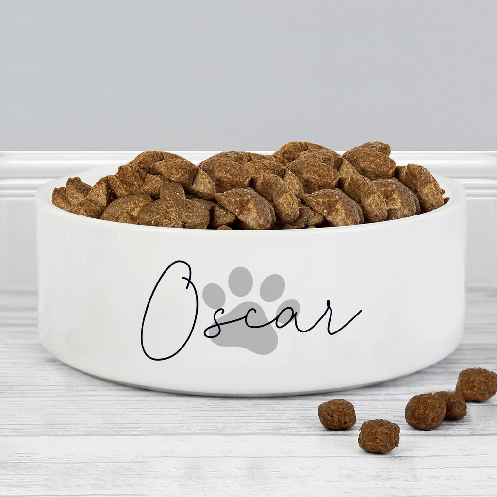 Personalised Grey Paw Print Name 14Cm Medium Pet Bowl