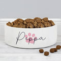 Personalised Pink Paw Print Name 14Cm Medium Pet Bowl