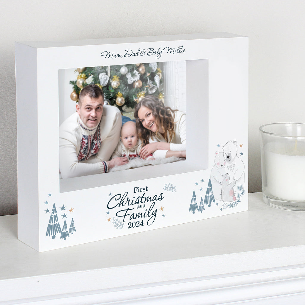Personalised Polar Bear '1st Christmas As A Family' 7x5 Box Photo Frame