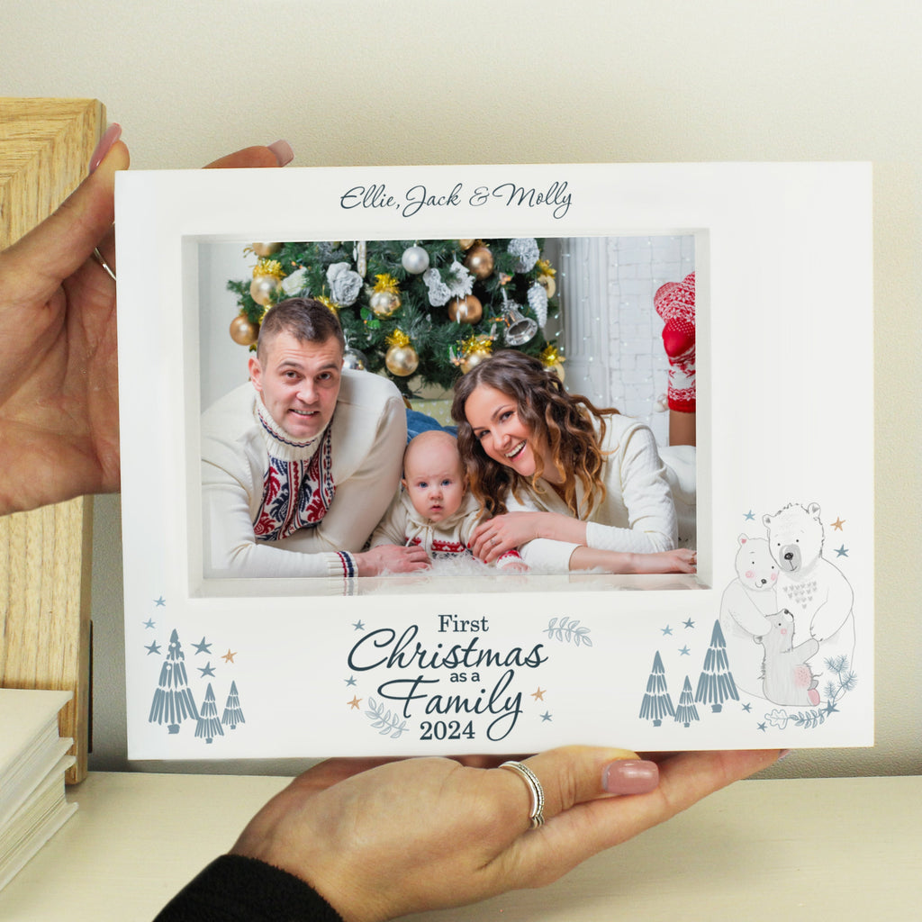 Personalised Polar Bear '1st Christmas As A Family' 7x5 Box Photo Frame