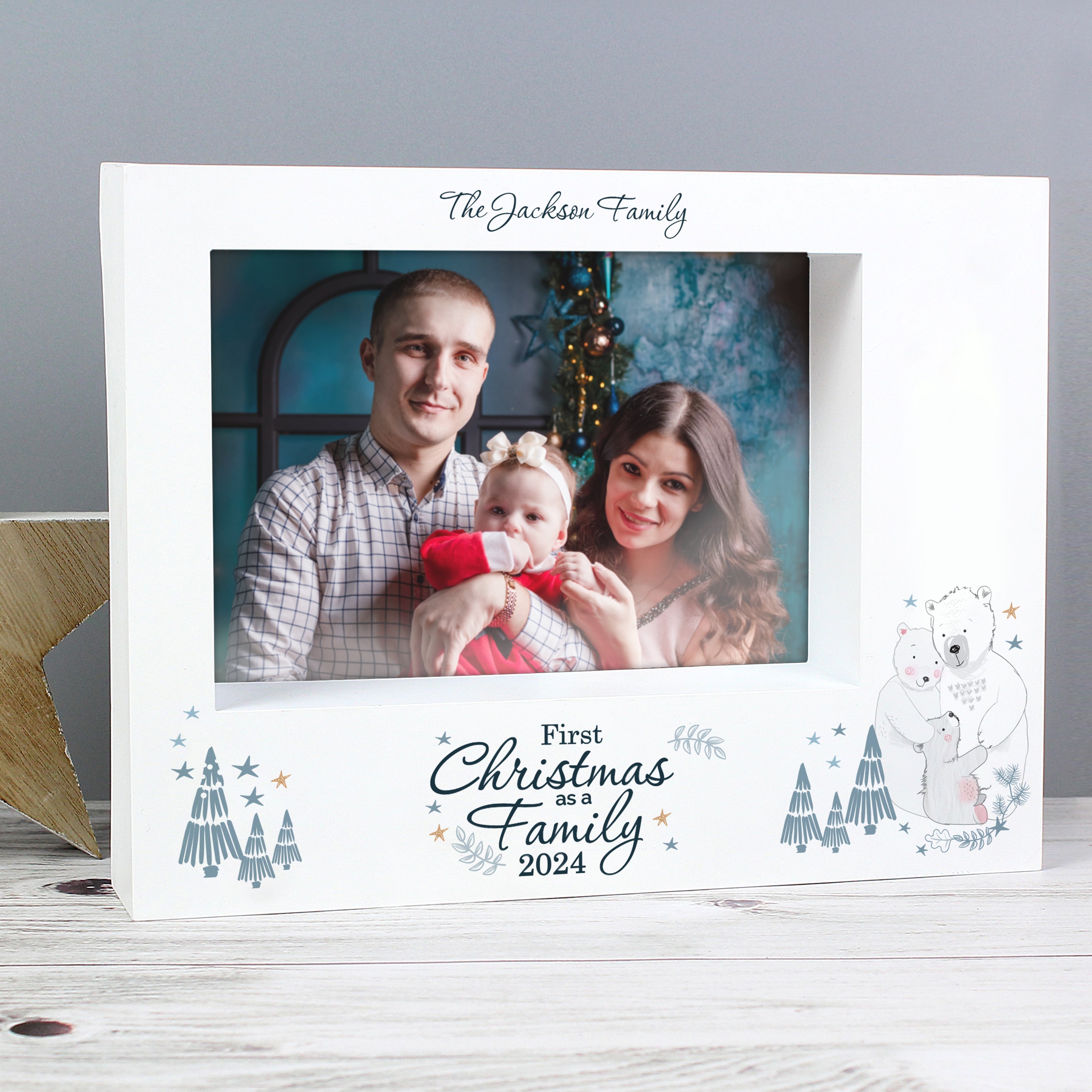 Personalised Polar Bear '1st Christmas As A Family' 7x5 Box Photo Frame