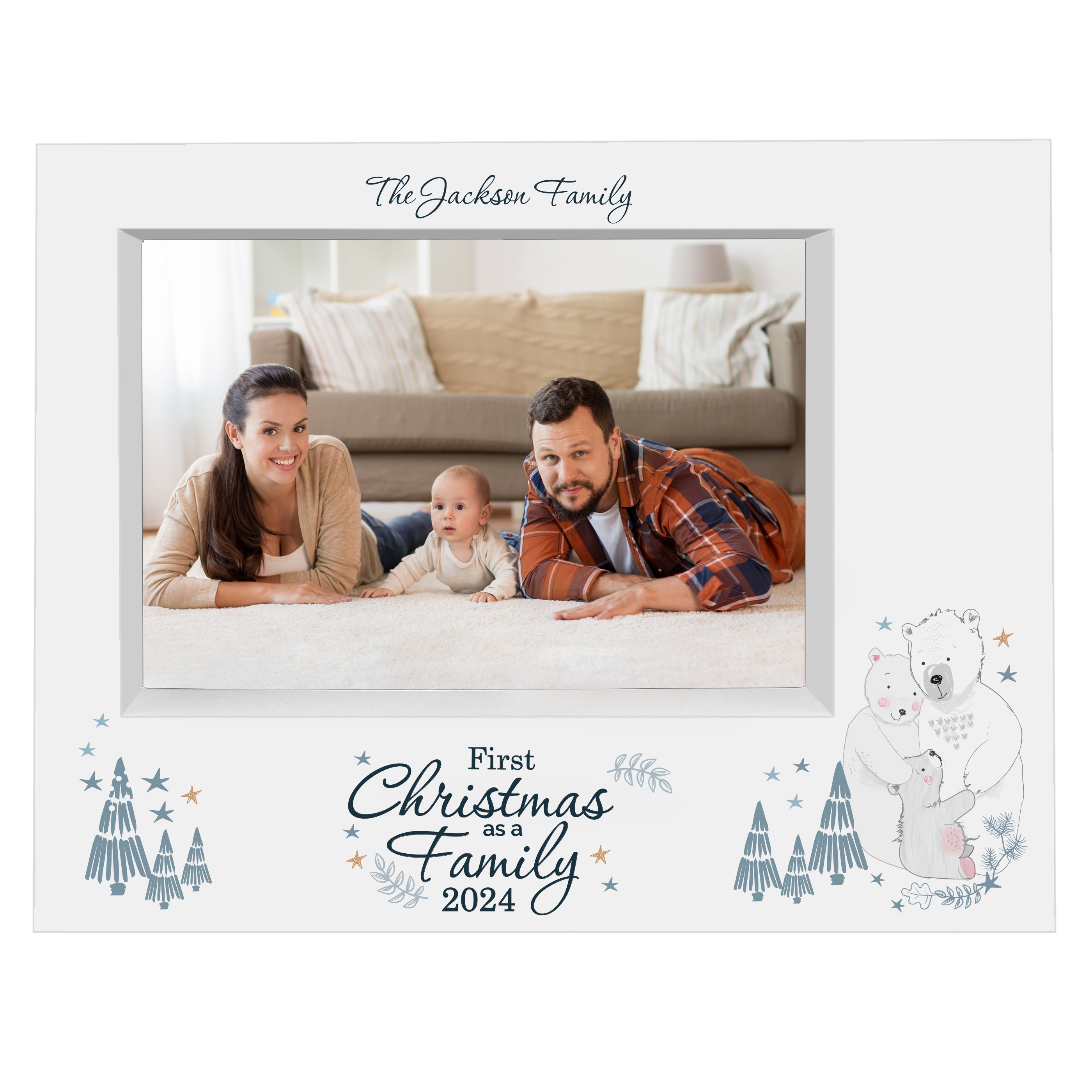 Personalised Polar Bear '1st Christmas As A Family' 7x5 Box Photo Frame