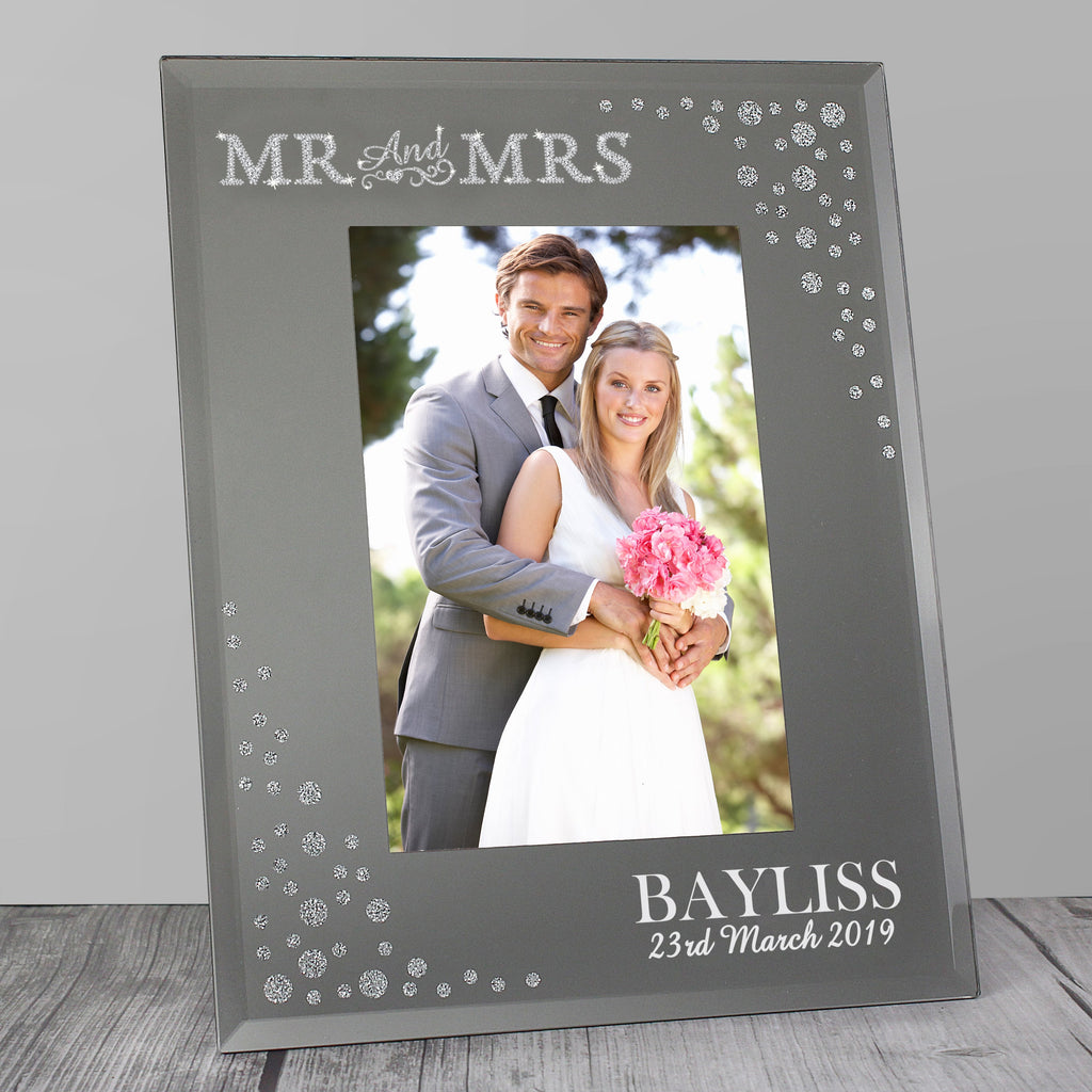 Personalised Mr And Mrs 6x4 Inch Diamante Glass Photo Frame