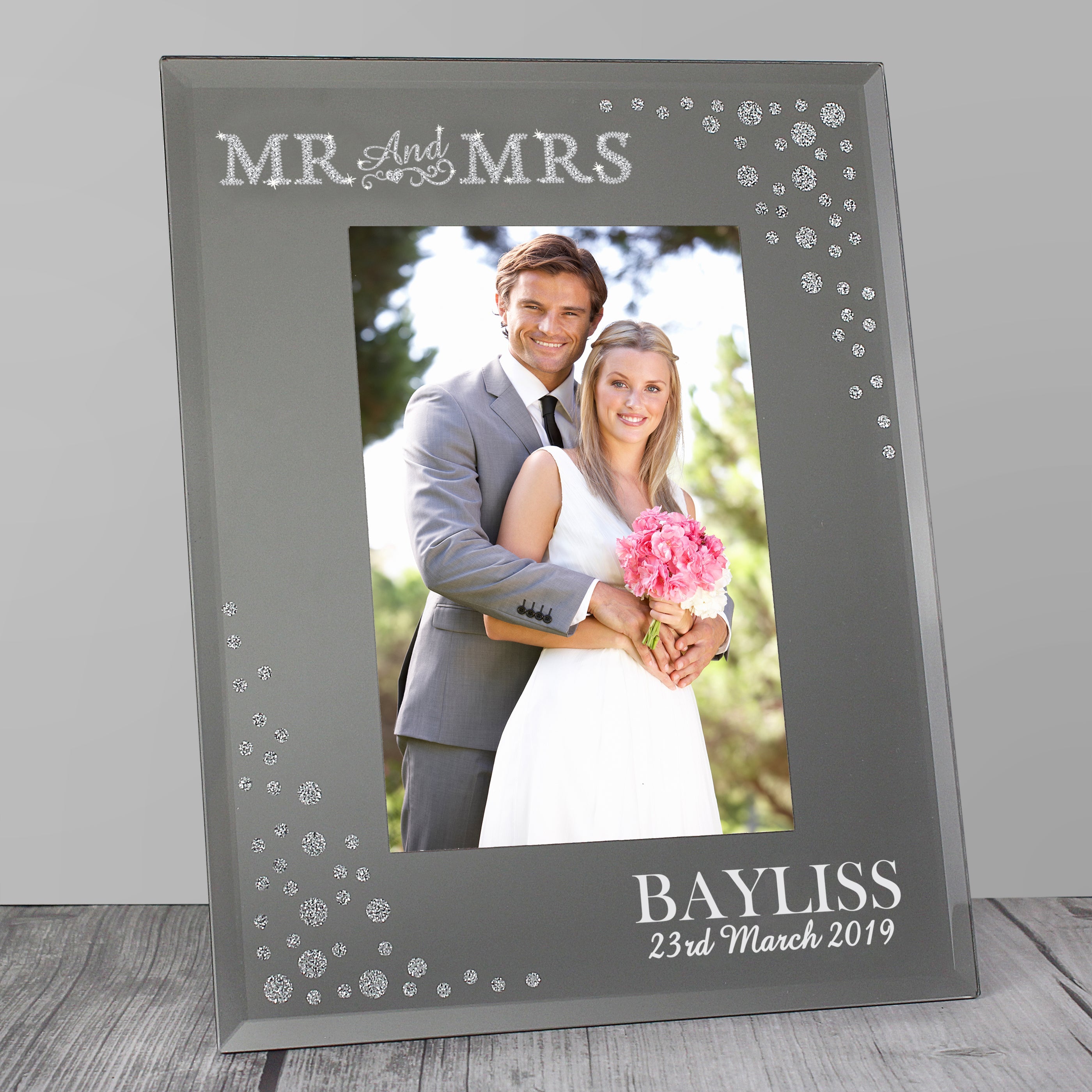 Personalised Mr And Mrs 6x4 Inch Diamante Glass Photo Frame