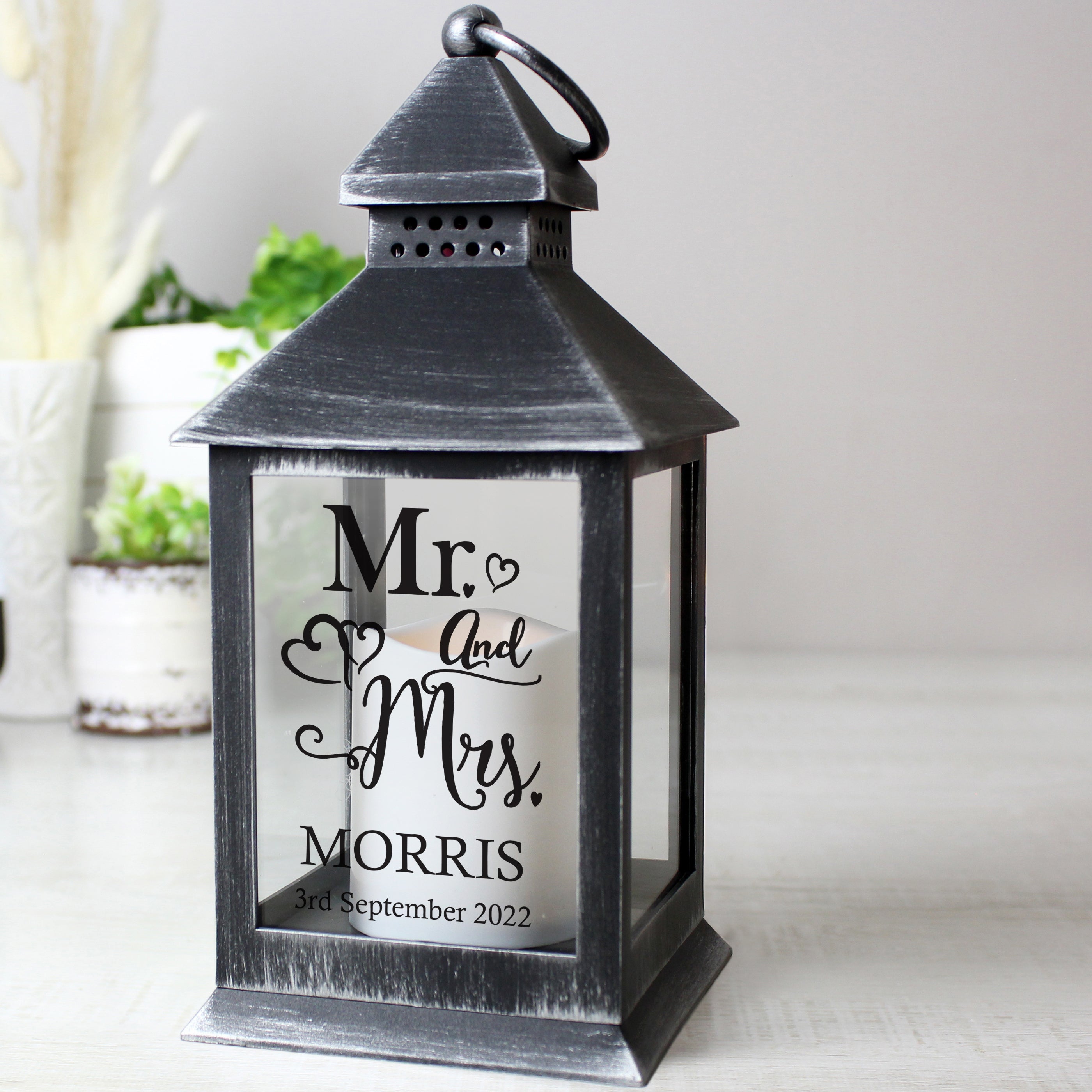 Personalised Mr And Mrs Rustic Black Lantern